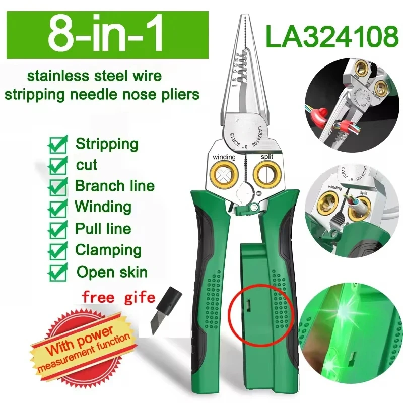 Electrician's Pliers, Multi-Function Wire Stripper, 8-In-1 Stainless Steel Needle-Nose Pliers With Electrical Measurement
Electrician's Pliers, Multi-Function Wire Stripper, 8-In-1 Stainless Steel Needle-Nose Pliers With Electrical Measurement