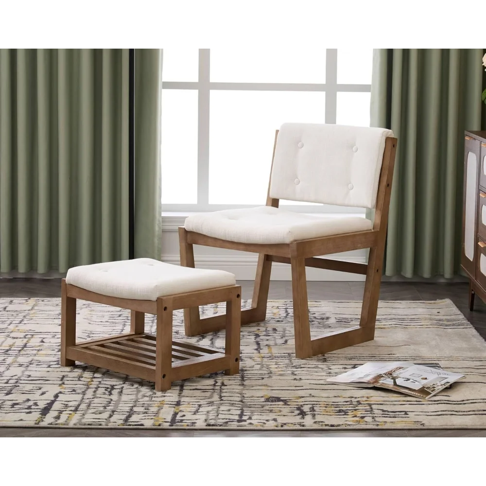 Upholstered Accent Chair with Button Tufted Back, Morden Wood Frame Living Room Chair with Ottoman for Bedroom
Upholstered Accent Chair with Button Tufted Back, Morden Wood Frame Living Room Chair with Ottoman for Bedroom