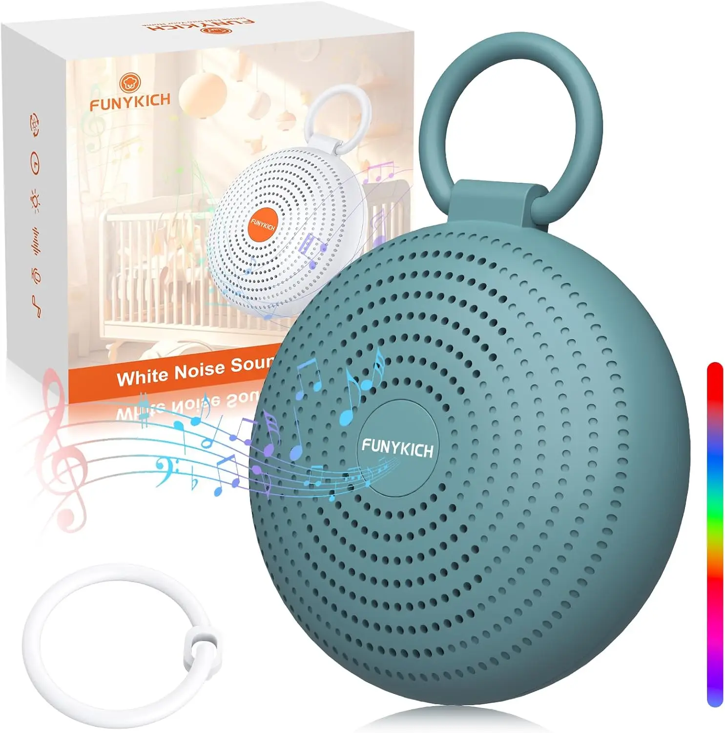 FUNYKICH White Noise Machine: 24 Sounds, 7 Lights, Portable, 2-Hour Recording, 50+ Hours Battery, Sleep Timer, Blue.
FUNYKICH White Noise Machine: 24 Sounds, 7 Lights, Portable, 2-Hour Recording, 50+ Hours Battery, Sleep Timer, Blue.