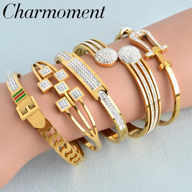 CHARMOMENT Jewelry Stainless Steel Bracelet 18K Gold Plated Geometry Bangle Charm Zircon Jewellery Fashion Hand Accessorie Gift
CHARMOMENT Jewelry Stainless Steel Bracelet 18K Gold Plated Geometry Bangle Charm Zircon Jewellery Fashion Hand Accessorie Gift