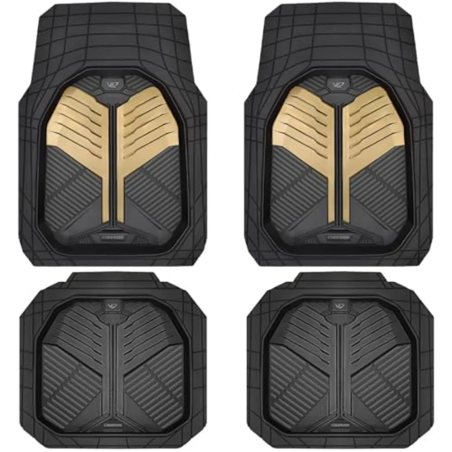 Heavy Duty Rubber Car Mats Deep Dish All Weather Full Set 4-Piece Black Champagne Gold Trim to Fit for Sedans SUVs Trucks Water
Heavy Duty Rubber Car Mats Deep Dish All Weather Full Set 4-Piece Black Champagne Gold Trim to Fit for Sedans SUVs Trucks Water