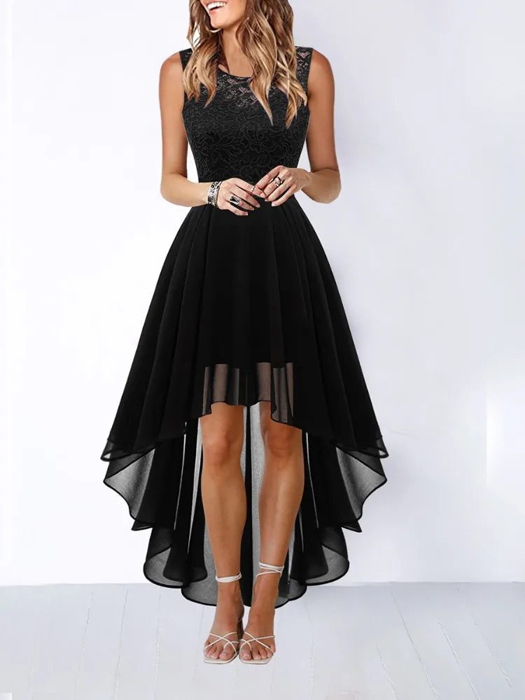 2026 New Women Black Lace High Low Dress Women's Casual Dresses Sleeveless Chiffon A Line High Waist Party Formal Outfits
2026 New Women Black Lace High Low Dress Women's Casual Dresses Sleeveless Chiffon A Line High Waist Party Formal Outfits