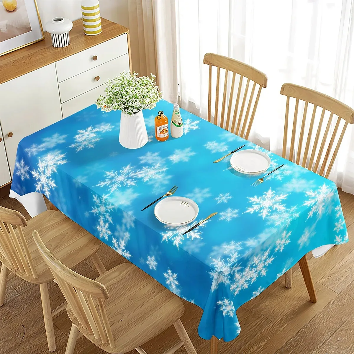 Waterproof Polyester Tablecloth Snowflake Print 2D Flat Printed Table Cover Washable For Dining Kitchen Party Modern Decor
Waterproof Polyester Tablecloth Snowflake Print 2D Flat Printed Table Cover Washable For Dining Kitchen Party Modern Decor