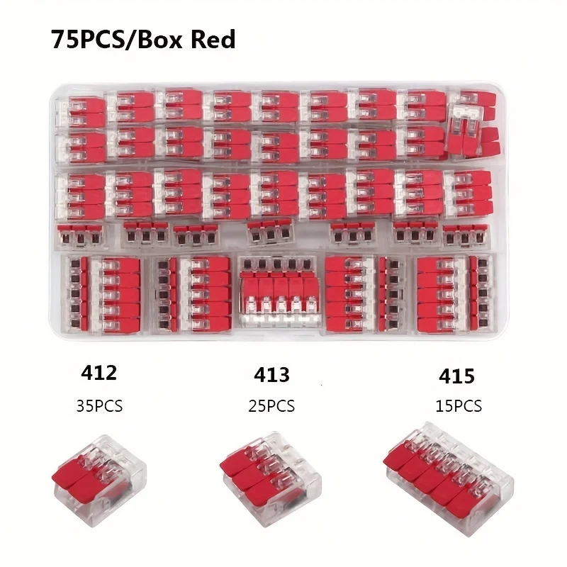 Lever Nuts Compact Wire Connector Assortment with Case Push in Fire Retardant Quick Disconnect for Home Appliance 75 PCs/Box
Lever Nuts Compact Wire Connector Assortment with Case Push in Fire Retardant Quick Disconnect for Home Appliance 75 PCs/Box