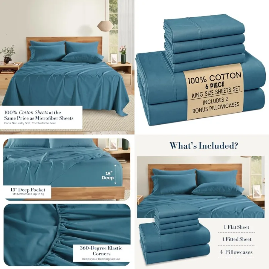 Sheet Set Size 100 Cotton Bed Sheets with 4 Pillowcases, Ultra Soft Cozy, Lightweight Breathable, With 15 Deep Pocket Fitted Sh
Sheet Set Size 100 Cotton Bed Sheets with 4 Pillowcases, Ultra Soft Cozy, Lightweight Breathable, With 15 Deep Pocket Fitted Sh