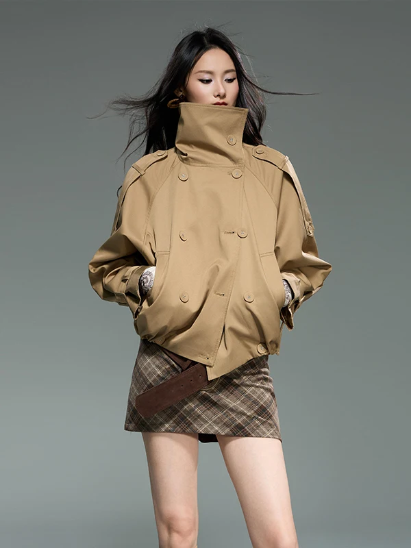 Kaki Color Stand Collar Short Women's Jacket Korean Style Spring Autumn New Design High Level Miniature Coat Outerwear
Kaki Color Stand Collar Short Women's Jacket Korean Style Spring Autumn New Design High Level Miniature Coat Outerwear