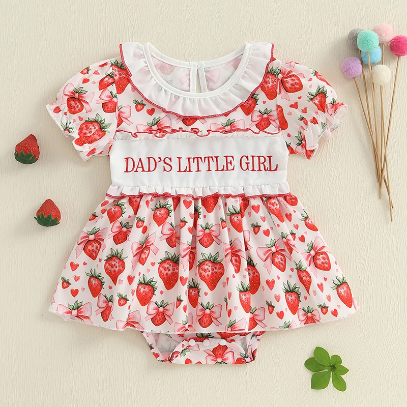 Baby Girl Summer Romper Dress Strawberyy Print Letter Embroidery Short Sleeve Ruffled Round Neck Jumpsuit
Baby Girl Summer Romper Dress Strawberyy Print Letter Embroidery Short Sleeve Ruffled Round Neck Jumpsuit