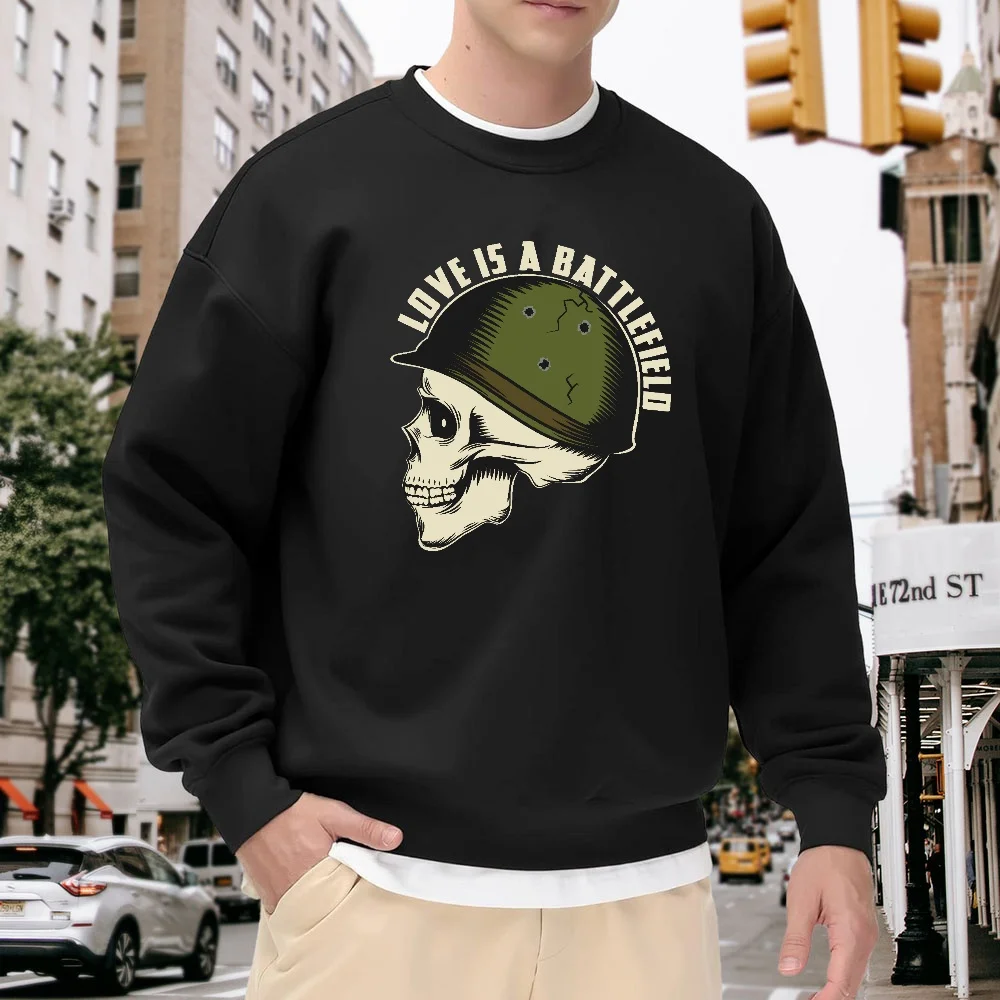 Men's Black Crew Neck Loose Sweatshirt with Skull Print, Trendy Top, Street Casual Versatile Style, Comfortable and Fashionable Jacket for Everyday Wear
Men's Black Crew Neck Loose Sweatshirt with Skull Print, Trendy Top, Street Casual Versatile Style, Comfortable and Fashionable Jacket for Everyday Wear