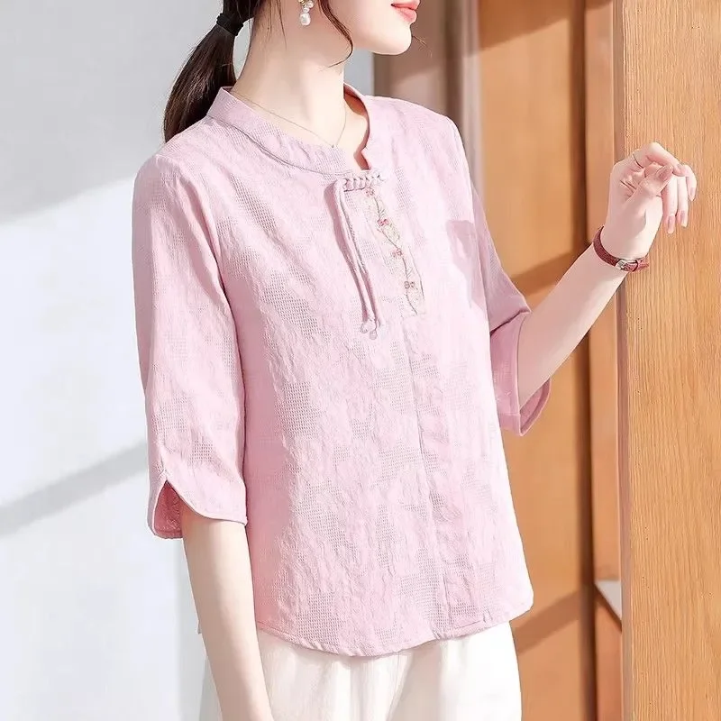 Women's Cotton Chinese Style Blouse Half Sleeve Casual Embroidered Shirt Tops
Women's Cotton Chinese Style Blouse Half Sleeve Casual Embroidered Shirt Tops