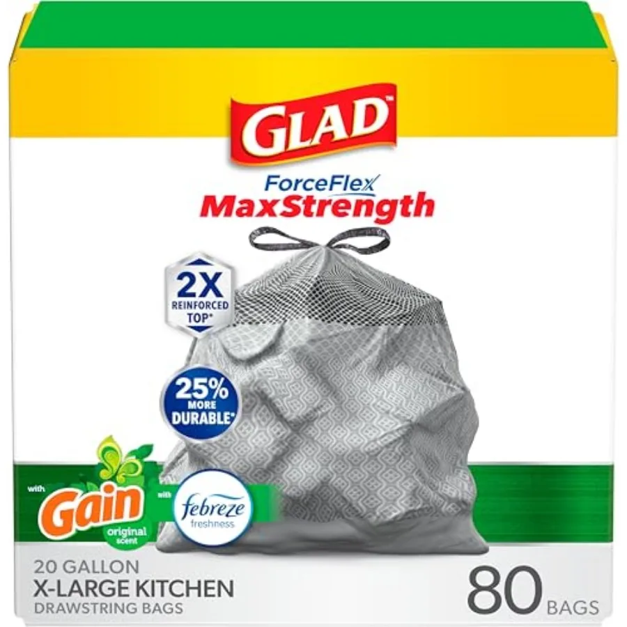 ForceFlex MaxStrength Drawstring XL Kitchen Trash Bags, 20 Gal, Gain, 80 Ct Package May Vary
ForceFlex MaxStrength Drawstring XL Kitchen Trash Bags, 20 Gal, Gain, 80 Ct Package May Vary