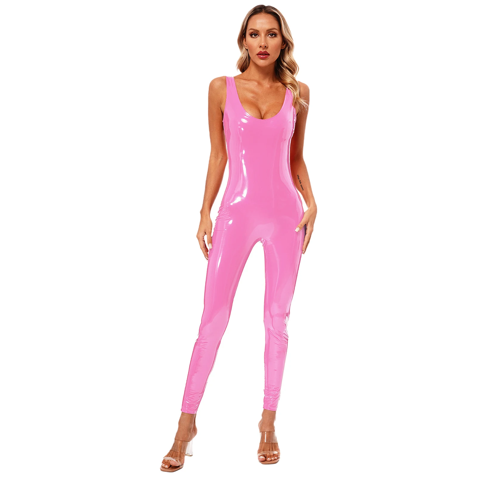 Womens Glossy Wet Look Patent Leather Unitard Rompers Sleeveless Backless Zipper Bodycon Leotard Catsuit Jumpsuit Clubwear
Womens Glossy Wet Look Patent Leather Unitard Rompers Sleeveless Backless Zipper Bodycon Leotard Catsuit Jumpsuit Clubwear