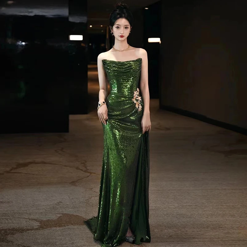 Elegant Green Sparkly Evening Dresses Sexy Backless Slim Waist Prom Dress Female Strapless Celebrity Party Gown
Elegant Green Sparkly Evening Dresses Sexy Backless Slim Waist Prom Dress Female Strapless Celebrity Party Gown