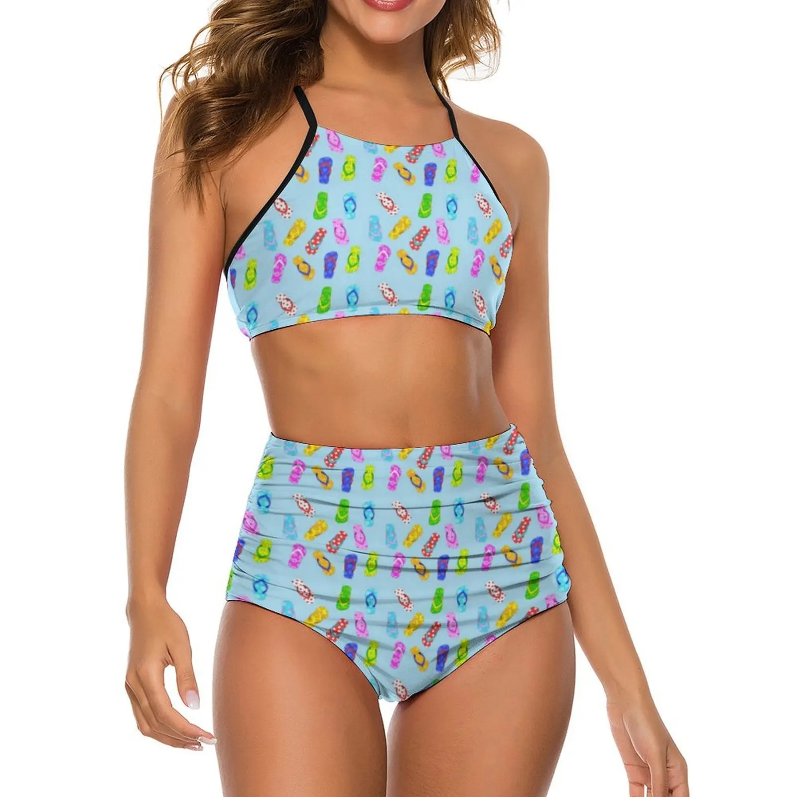 Sexy Colorful Vacation Bikini Swimsuit Flip Flop Pattern Modern Swimwear High Waist Graphic Bikini Set Adjustable Swimsuits
Sexy Colorful Vacation Bikini Swimsuit Flip Flop Pattern Modern Swimwear High Waist Graphic Bikini Set Adjustable Swimsuits