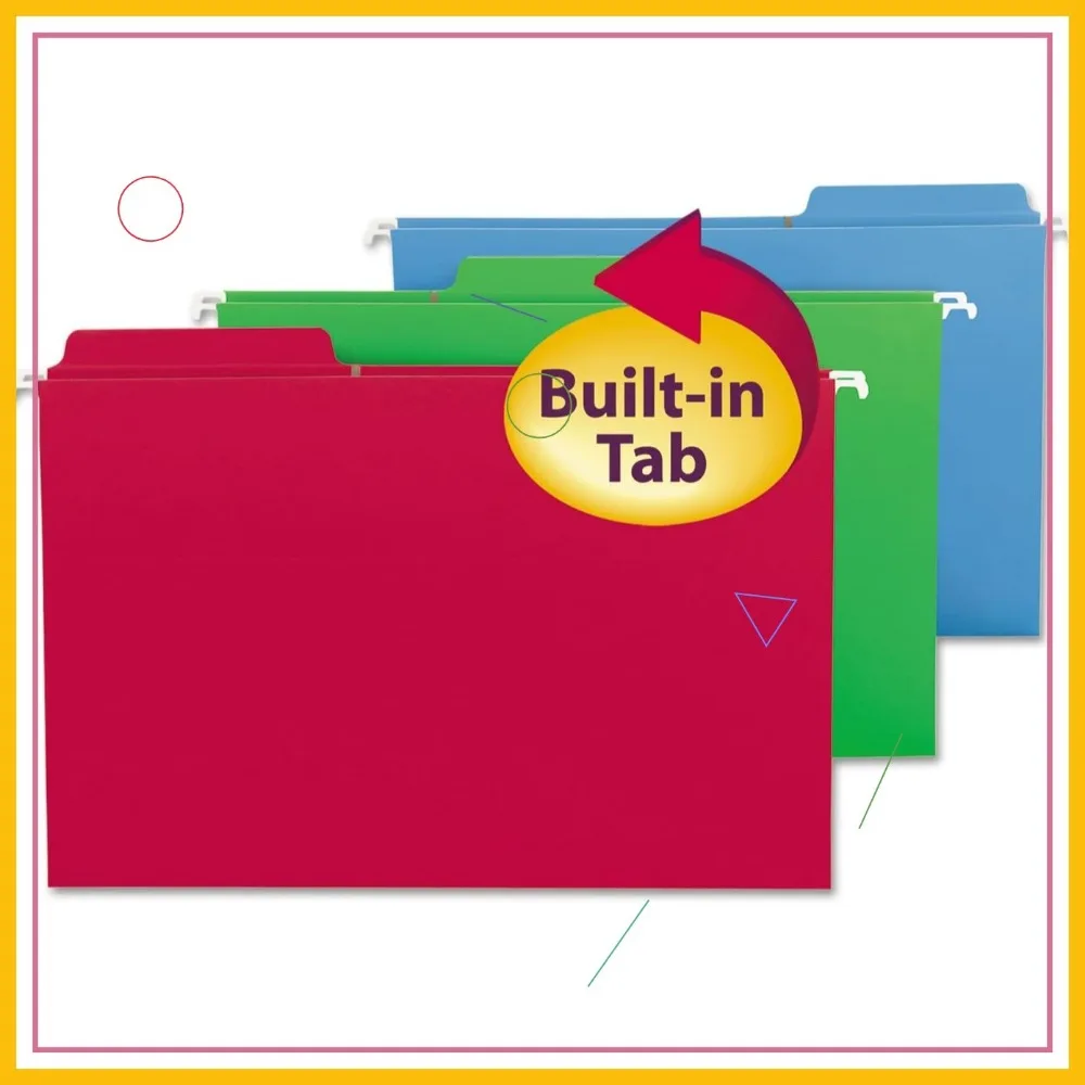 Legal Size Hanging File Folders, 1/3-Cut Built-in Tabs, Assorted Primary Colors, 18 Count for Office Organization
Legal Size Hanging File Folders, 1/3-Cut Built-in Tabs, Assorted Primary Colors, 18 Count for Office Organization