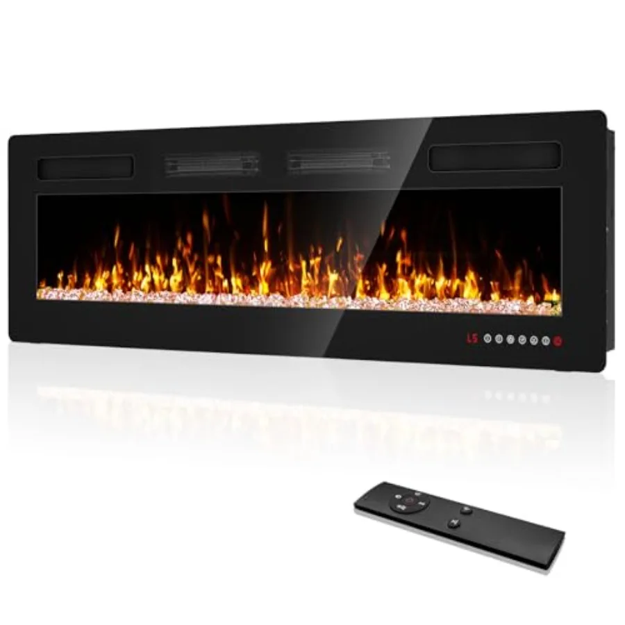 50 inch Electric Fireplace Insert Wall Mounted with Remote Control Touch Screen 1500W Heater Timer in Black Steel Finish
50 inch Electric Fireplace Insert Wall Mounted with Remote Control Touch Screen 1500W Heater Timer in Black Steel Finish