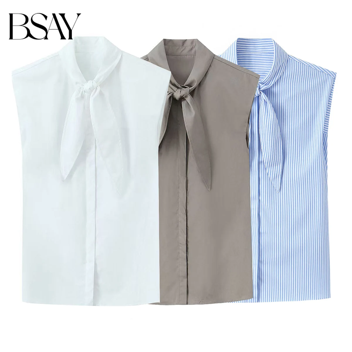 BSAY White Bow Shirt 2026 Summer New Minimalist Sleeveless Blouses Striped Slimming Casual Chic Ladies Tops Mujer
BSAY White Bow Shirt 2026 Summer New Minimalist Sleeveless Blouses Striped Slimming Casual Chic Ladies Tops Mujer