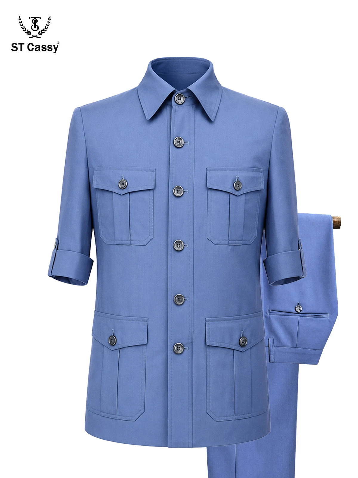 sky blue Safari Short Sleeve Men's Suits Luxury Slim Fit 2 Piece Multi pocket casual Jacket Pants Sets Summer lightweight
sky blue Safari Short Sleeve Men's Suits Luxury Slim Fit 2 Piece Multi pocket casual Jacket Pants Sets Summer lightweight