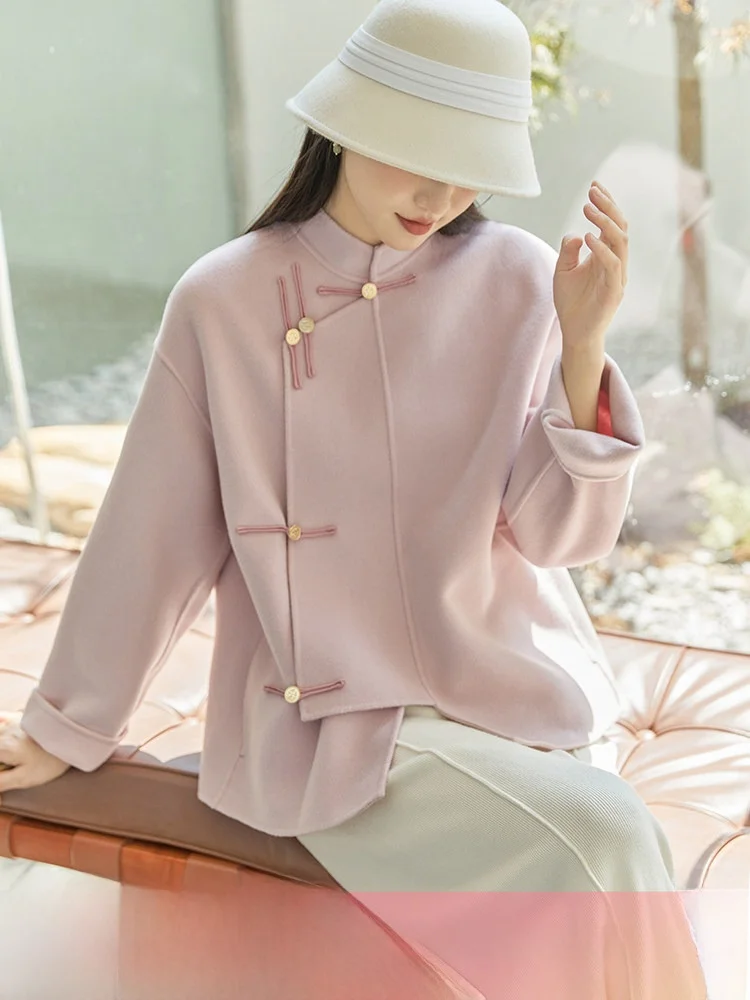 Shan Yuezhi Spring Summer New Chinese Style Women's Reformed Short Double-sided Woolen Coat Pink Button up Top
Shan Yuezhi Spring Summer New Chinese Style Women's Reformed Short Double-sided Woolen Coat Pink Button up Top