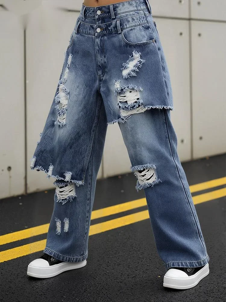 Fashion Fake Two-Piece Ripped Jeans Women's High Waist Loose Wide-Leg Denim Skirt Pants Autumn Spring New 7WNTY
Fashion Fake Two-Piece Ripped Jeans Women's High Waist Loose Wide-Leg Denim Skirt Pants Autumn Spring New 7WNTY