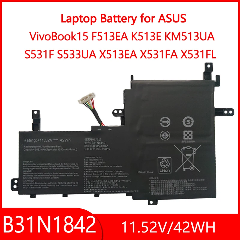 11.52V 3653mAh B31N1842 Laptop Battery For ASUS VivoBook15 F513EA K513E KM513UA S531F S533UA X513EA X531FA X531FL M513IA S513EA
11.52V 3653mAh B31N1842 Laptop Battery For ASUS VivoBook15 F513EA K513E KM513UA S531F S533UA X513EA X531FA X531FL M513IA S513EA