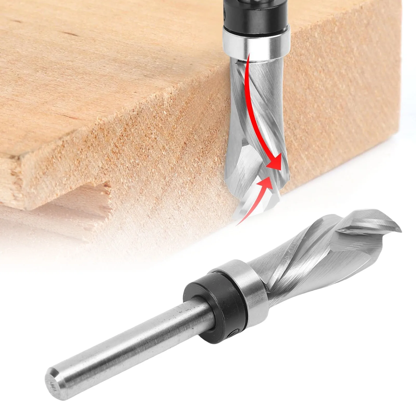 Compression Flush Trim Router Bit 1/4in Shank Tungsten Steel Spiral Pattern Template Router Bit for Trimming
Compression Flush Trim Router Bit 1/4in Shank Tungsten Steel Spiral Pattern Template Router Bit for Trimming