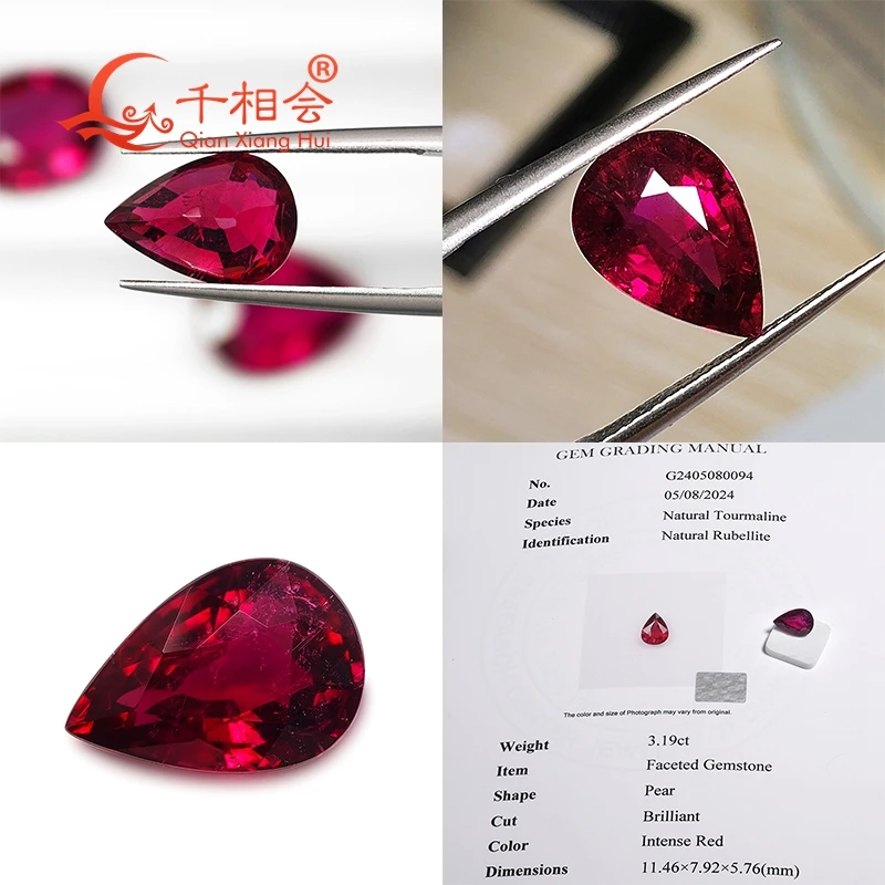 3.19ct-3.66ct Pear Shape Intense Red Color Natural Rubellite Tourmaline Loose Gemstone Decoration Gift Certified by GRC
3.19ct-3.66ct Pear Shape Intense Red Color Natural Rubellite Tourmaline Loose Gemstone Decoration Gift Certified by GRC