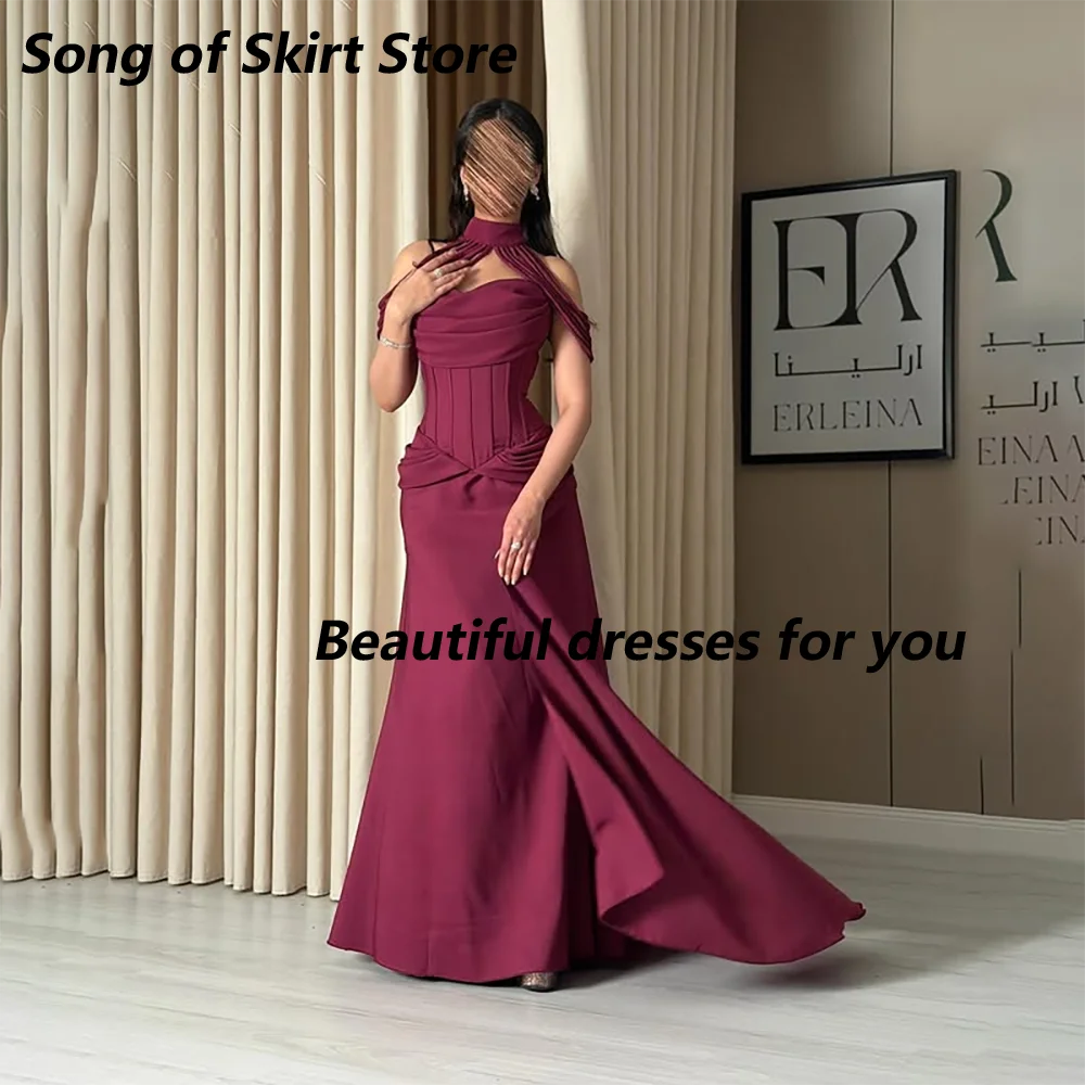 Burgundy Mermaid Evening Dress Customized High Neck Sleeveless Jersey Pleat Floor Length Formal Party Dresses Prom Gown
Burgundy Mermaid Evening Dress Customized High Neck Sleeveless Jersey Pleat Floor Length Formal Party Dresses Prom Gown