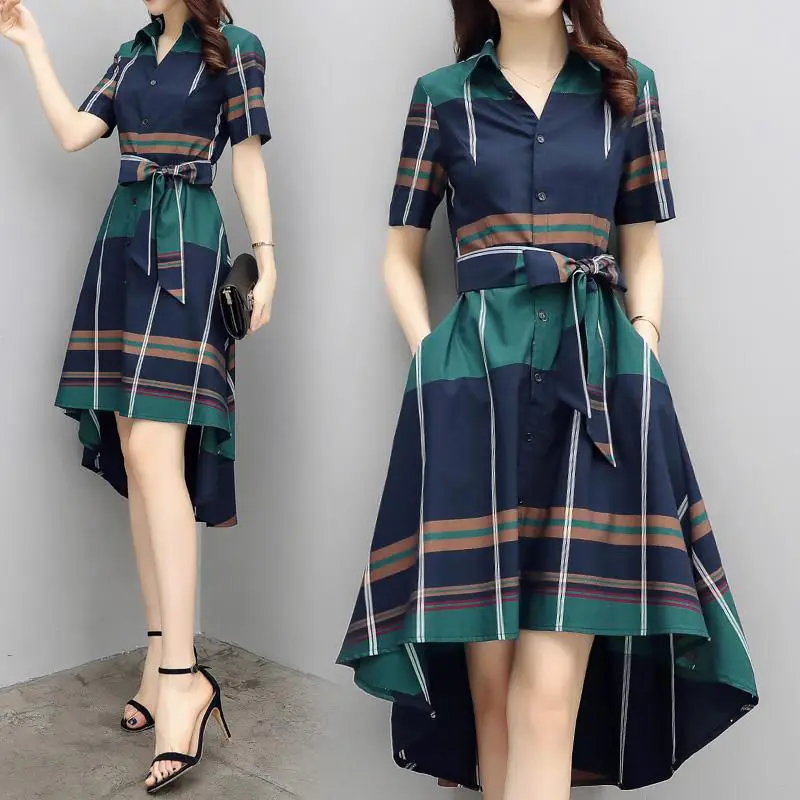 Fashion Lapel Bandage Bow Printed Plaid Asymmetrical Casual Dresses Women's Clothing 2024 Summer New Loose Irregular Midi Dress
Fashion Lapel Bandage Bow Printed Plaid Asymmetrical Casual Dresses Women's Clothing 2024 Summer New Loose Irregular Midi Dress