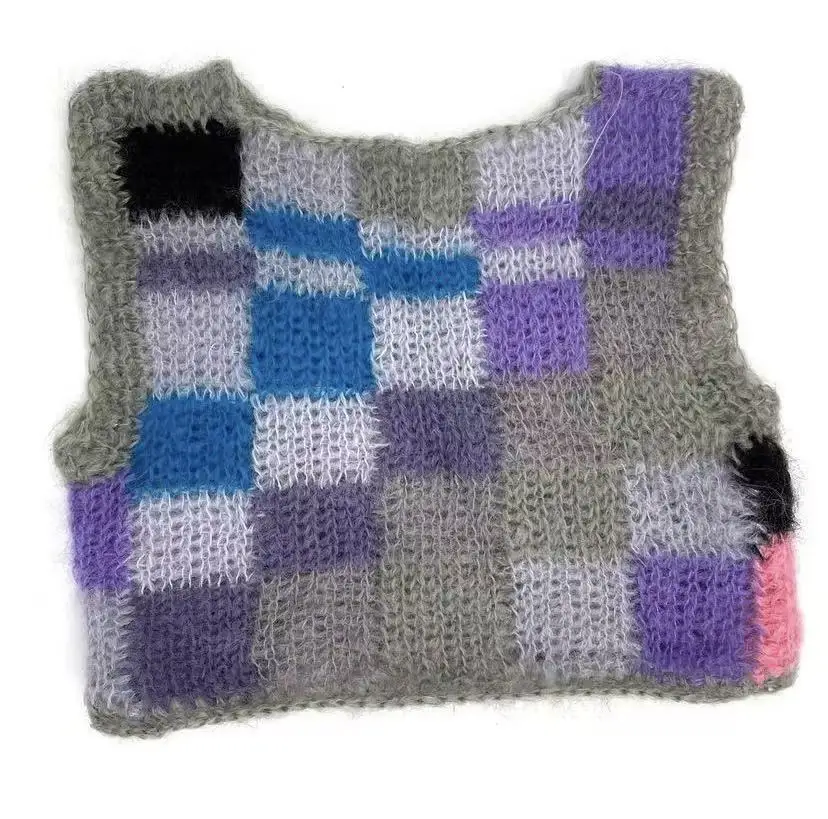 Women's dark colored checkered spliced handmade knitted sweater with mohair, vest, handmade knitted pure handmade new sweater
Women's dark colored checkered spliced handmade knitted sweater with mohair, vest, handmade knitted pure handmade new sweater