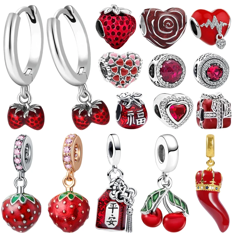 Red Series Strawberry Earrings Cherry Sparkling Heart Charm Bead Fit Original 925Silver Bracelet Necklace DIY Women Jewelry Gift
Red Series Strawberry Earrings Cherry Sparkling Heart Charm Bead Fit Original 925Silver Bracelet Necklace DIY Women Jewelry Gift