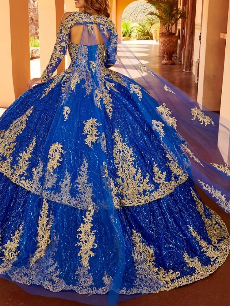 NA258 Customized Luxury Royal Blue Prom Dress Special Occasion Wear Gold Applique Ball Quinceanera Dress With Long Sleeve Jacket
NA258 Customized Luxury Royal Blue Prom Dress Special Occasion Wear Gold Applique Ball Quinceanera Dress With Long Sleeve Jacket