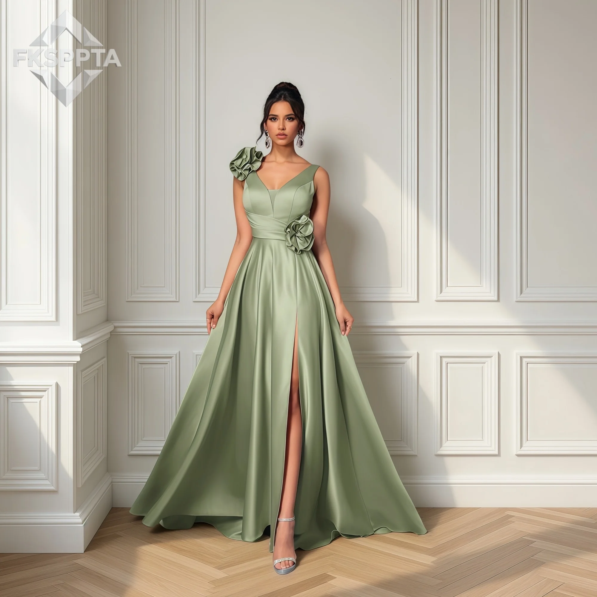 2026 New Sage Green Evening Dress A Line Backless High Split Satin Flowers Long Wedding Party Maxi Women Gowns Robe De Soiree
2026 New Sage Green Evening Dress A Line Backless High Split Satin Flowers Long Wedding Party Maxi Women Gowns Robe De Soiree