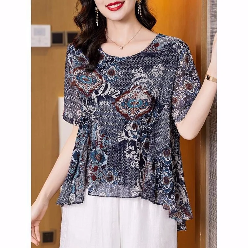 Fashionable blouse short -sleeved chiffon shirt female 2023 new high -end foreign shirt loose printed casual blouse female tops
Fashionable blouse short -sleeved chiffon shirt female 2023 new high -end foreign shirt loose printed casual blouse female tops