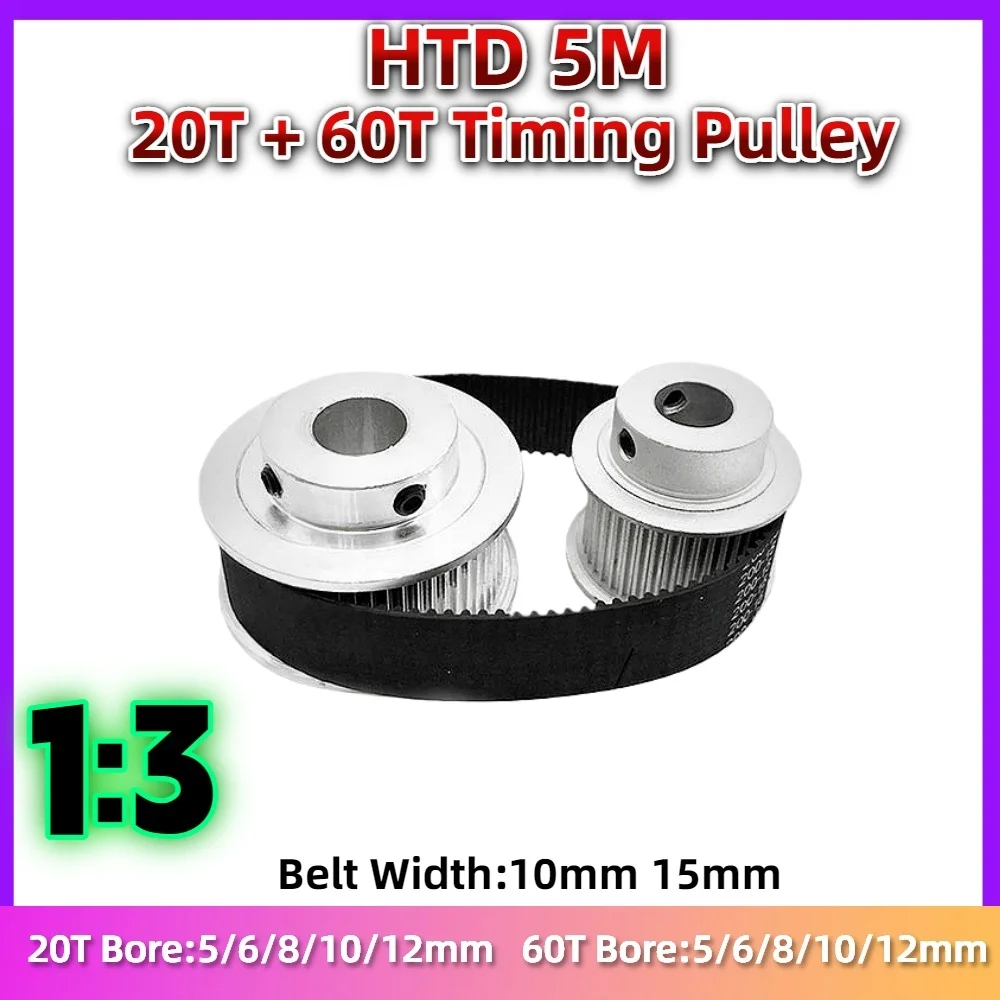 HTD 5M Timing pulley kit 20Teeth 60Teeth 1:3 reduction ratio arc synchronous belt optional kit HTD5M20T 60T belt width 10/15mm
HTD 5M Timing pulley kit 20Teeth 60Teeth 1:3 reduction ratio arc synchronous belt optional kit HTD5M20T 60T belt width 10/15mm