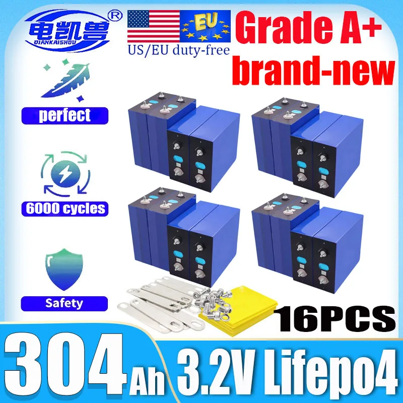 16PCS new 3.2V 320AH 280AH 340AH 304AH lifepo4 battery 48V 3C Electric Boat Solar Energy Storage rechargeable battery Duty Free
16PCS new 3.2V 320AH 280AH 340AH 304AH lifepo4 battery 48V 3C Electric Boat Solar Energy Storage rechargeable battery Duty Free