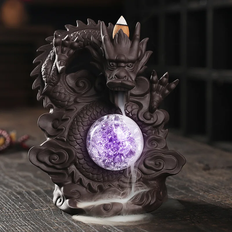 WW purple sand backflow aromatherapy burner home jewelry ornament, creative Chinese dragon LED light backflow incense burner
WW purple sand backflow aromatherapy burner home jewelry ornament, creative Chinese dragon LED light backflow incense burner
