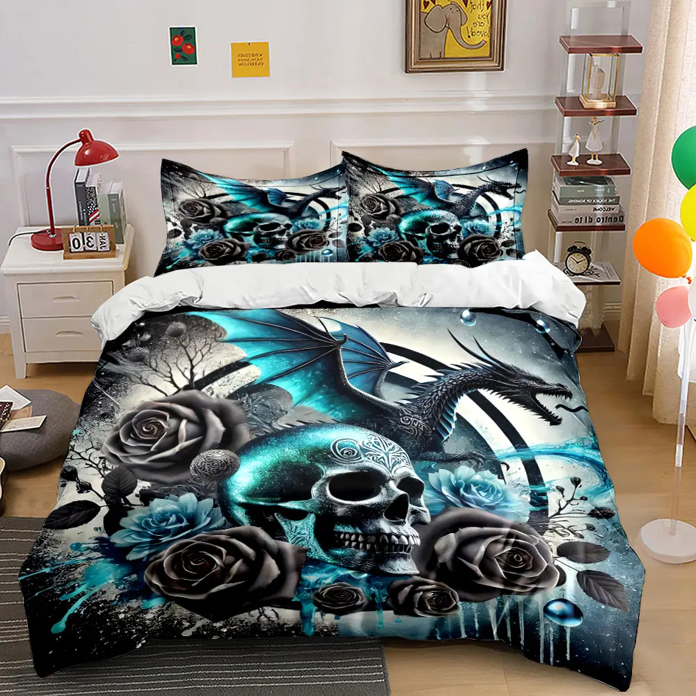"Dragon Skull Floral Art Decor" Bedding Set with 1 Duvet Cover 2 Pillowcases Single Double King Queen, Gift
"Dragon Skull Floral Art Decor" Bedding Set with 1 Duvet Cover 2 Pillowcases Single Double King Queen, Gift