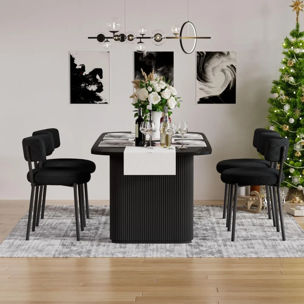 Modern Dining Chairs Set of 4, Round Upholstered Boucle Sherpa Dining Chairs, Curved Backrest Kitchen Dining Room Chairs, Mid
Modern Dining Chairs Set of 4, Round Upholstered Boucle Sherpa Dining Chairs, Curved Backrest Kitchen Dining Room Chairs, Mid