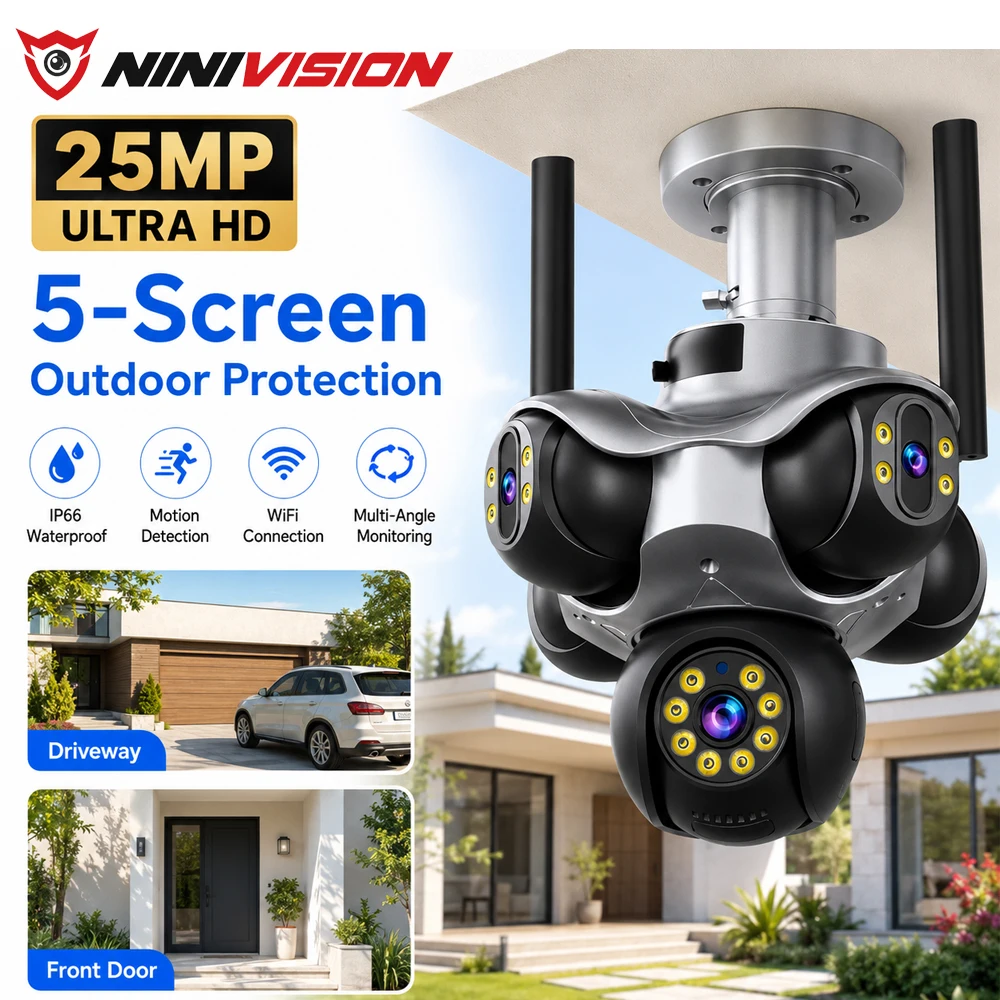 25MP Five Lens Five View WiFi Outdoor Security Camera Multi Angle Monitoring Motion Detection IP66 Waterproof PTZ CCTV Camera HD
25MP Five Lens Five View WiFi Outdoor Security Camera Multi Angle Monitoring Motion Detection IP66 Waterproof PTZ CCTV Camera HD