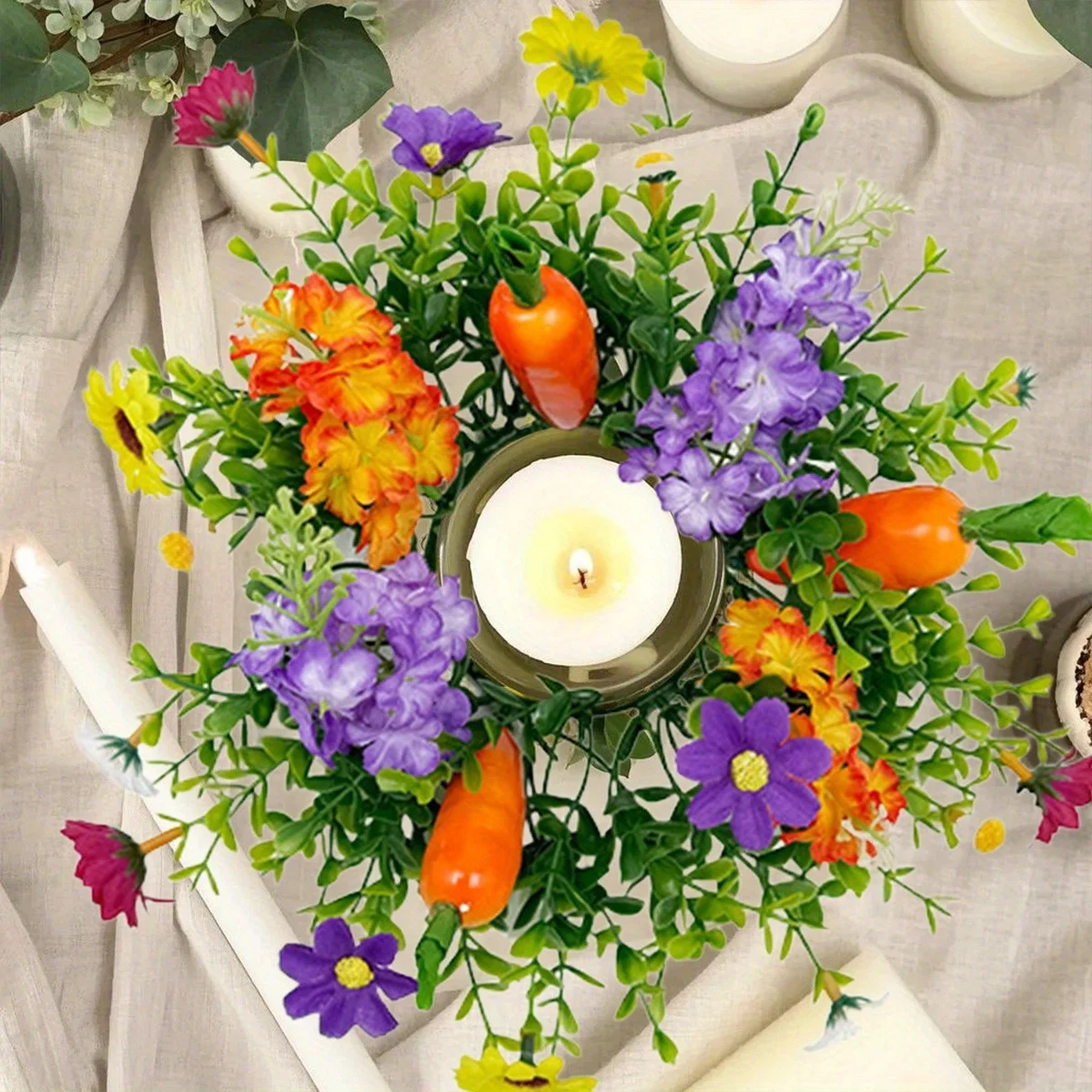2 件套 Candlestick Wreath, Spring Easter Wreaths for Candle, Summer Wreath with Carrots and Colorful Wild Flowers,
2 件套 Candlestick Wreath, Spring Easter Wreaths for Candle, Summer Wreath with Carrots and Colorful Wild Flowers,
