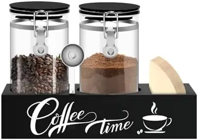 MACIFECI 54oz Black Glass Coffee Container with Shelf - Coffee Station Organizer & Bean Storage
MACIFECI 54oz Black Glass Coffee Container with Shelf - Coffee Station Organizer & Bean Storage