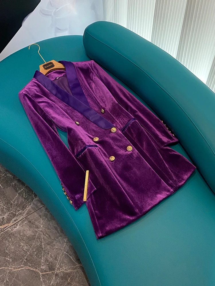 Newest Solid Purple Designing Fall Winter Vintage Satin Shawl Collar Velvet Loose Straight Street Women Quality Blazer Dress
Newest Solid Purple Designing Fall Winter Vintage Satin Shawl Collar Velvet Loose Straight Street Women Quality Blazer Dress