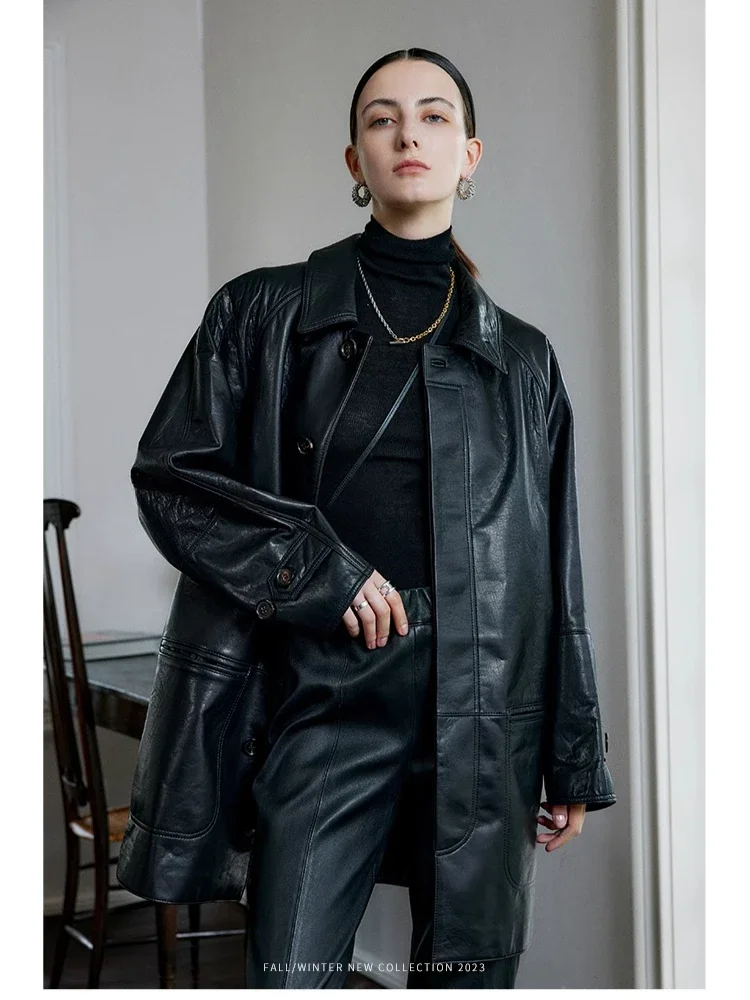 Classic Casual Genuine Leather Windbreaker Jackets for Women Spring Autumn 2026 New Simple Loose Mid-length Real Sheepskin Coat
Classic Casual Genuine Leather Windbreaker Jackets for Women Spring Autumn 2026 New Simple Loose Mid-length Real Sheepskin Coat