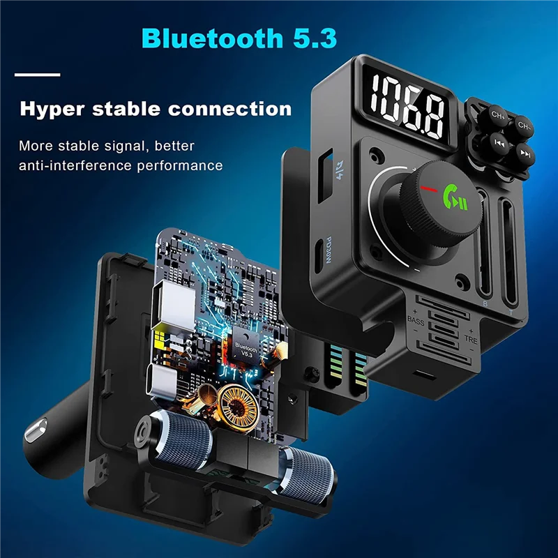 Usb Car Bluetooth Adapter Bluetooth 5.3 FM Transmitter, PD 30W Type C Fast Charge & USB Port, Hifi Treble & Bass Player
Usb Car Bluetooth Adapter Bluetooth 5.3 FM Transmitter, PD 30W Type C Fast Charge & USB Port, Hifi Treble & Bass Player