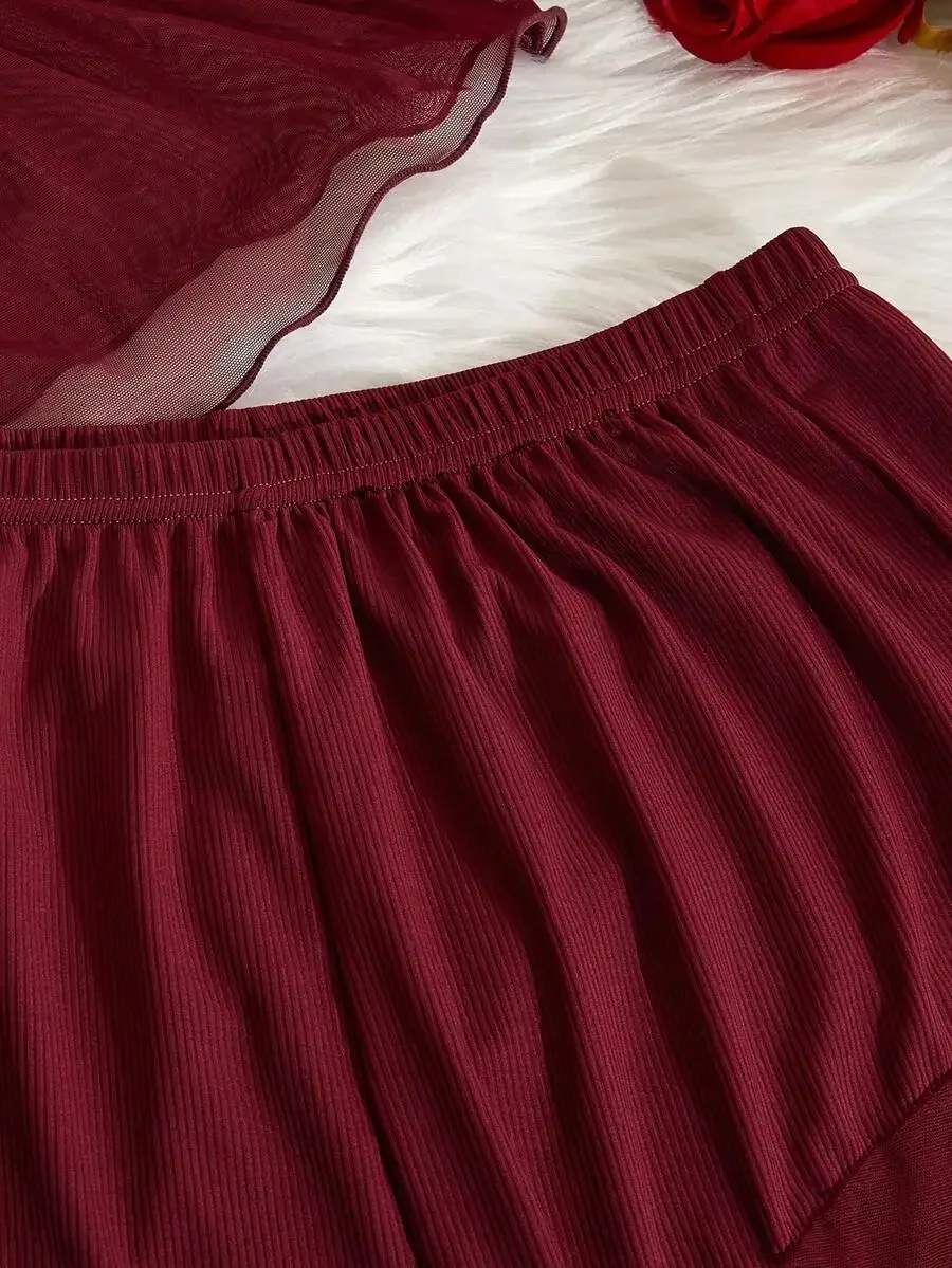 Womens Mesh Lace Trim Sleep Shorts Set Burgundy
Womens Mesh Lace Trim Sleep Shorts Set Burgundy