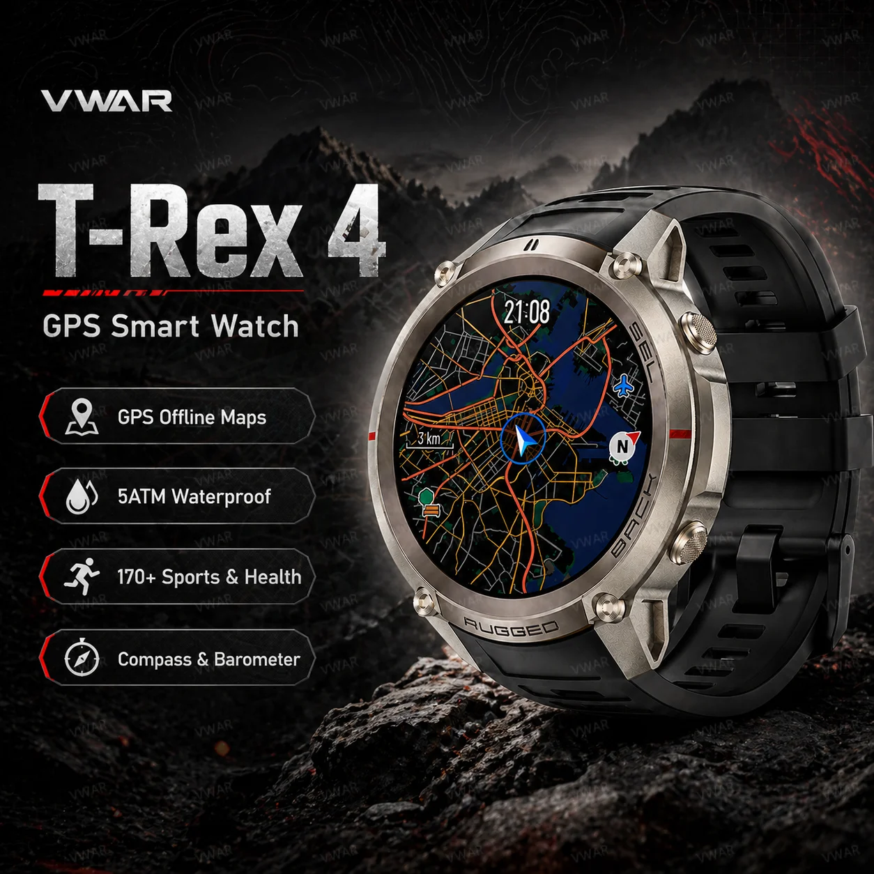 Новые смарт-часы VWAR T-Rex 4 2026 года для мужчин: военные, с GPS, встроенными офлайн-картами, компасом, AMOLED-экраном 1,43 дюйма, водонепроницаемость 5ATM, для плавания
Новые смарт-часы VWAR T-Rex 4 2026 года для мужчин: военные, с GPS, встроенными офлайн-картами, компасом, AMOLED-экраном 1,43 дюйма, водонепроницаемость 5ATM, для плавания