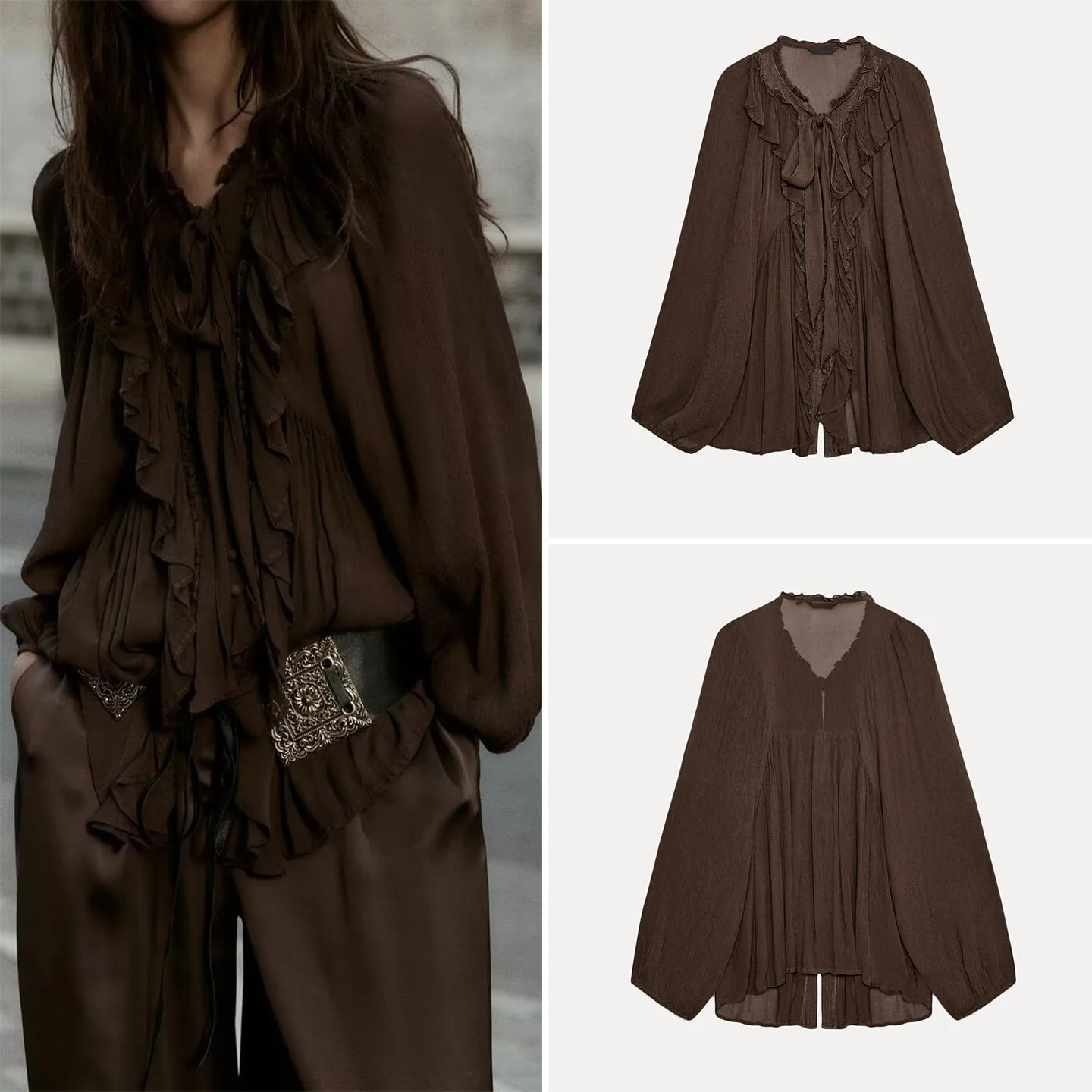 Женская многослойная декоративная драпированная блузка свободного кроя с длинным рукавом и V-образным вырезом, осень 2025, модная женская блузка от бренда Z
Женская многослойная декоративная драпированная блузка свободного кроя с длинным рукавом и V-образным вырезом, осень 2025, модная женская блузка от бренда Z