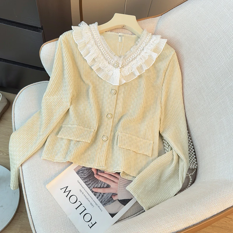Wedbleser Sweet Ruffled Lace Patchwork Long Sleeved Shirt Women Summer High-end Temperament Single Breasted Age Reducing Top
Wedbleser Sweet Ruffled Lace Patchwork Long Sleeved Shirt Women Summer High-end Temperament Single Breasted Age Reducing Top