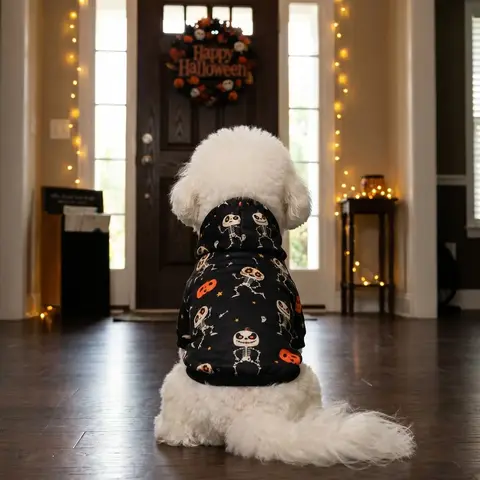 Black Halloween Dog Hoodie Skeleton Skull Pumpkin Ghost Star Pet Hooded Pullover Party Costume Clothes For Small Medium Dogs Cat