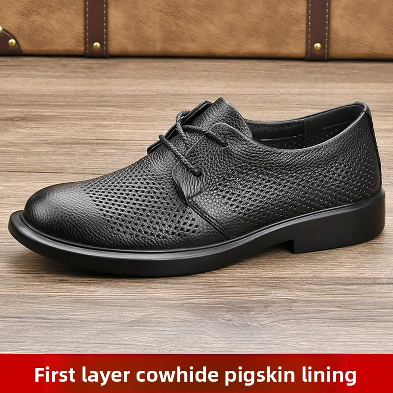 Summer Mens Casual Shoes Made of Genuine Leather Hollowed Thick Sole Comfortable Breathable Mesh Toe Layer Cowhide Leather Shoes
Summer Mens Casual Shoes Made of Genuine Leather Hollowed Thick Sole Comfortable Breathable Mesh Toe Layer Cowhide Leather Shoes